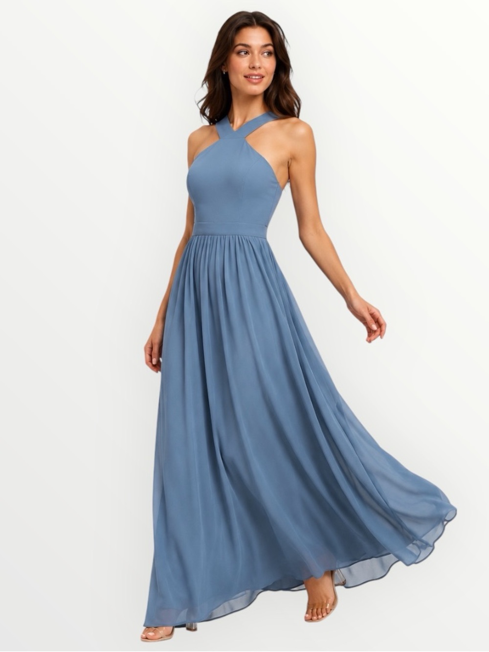 Lulus Air of Romance Slate Blue Halter Maxi Dress